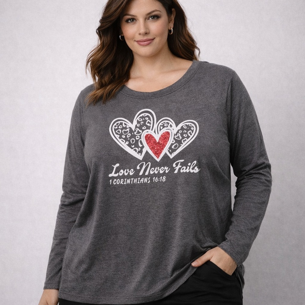 Love Never Fails Christian Long Sleeve Tee Size XL